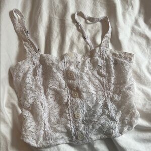 Abercrombie and Fitch White Lace Button-Front Crop Top